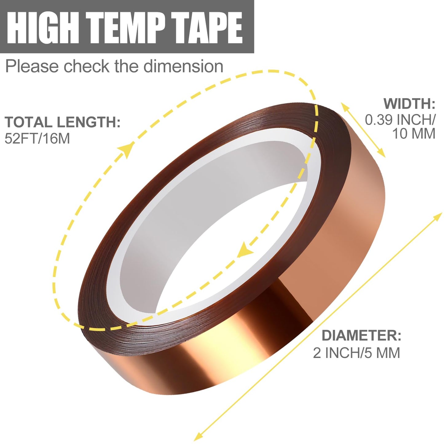 Okomagix Heat Tape, High Temperature Heat Resistant Tape for Sublimation, 6 Rolls 10mm*16m(52FT) Polyimide Heat Tape for Sublimation Press Vinyl, Soldering, Electronics, No Residue