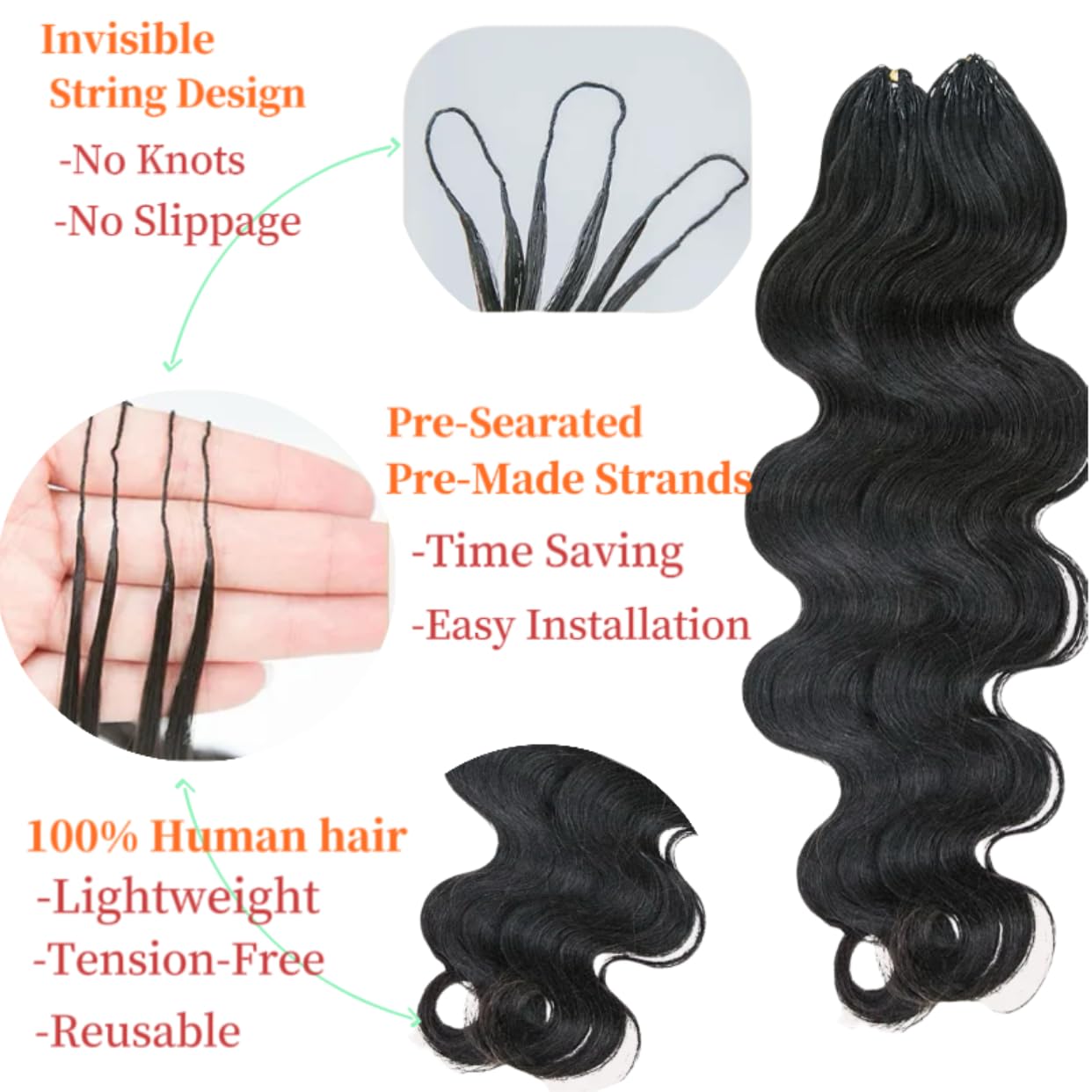 GoGobraids 100% Human Hair Body Wave Knotless Pre-Separated Crochet Hair feather crochet human hair extensions for Women Natural