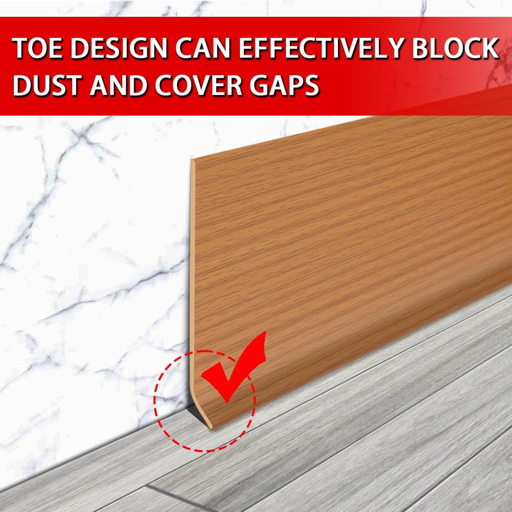 Vinyl Wall Base Baseboard Molding Trim 6" Flexible Self Adhesive Rubber Wall Base Moulding Trim Peel and Stick Design, 6 Inch x 40 Feet, Yellow Wood