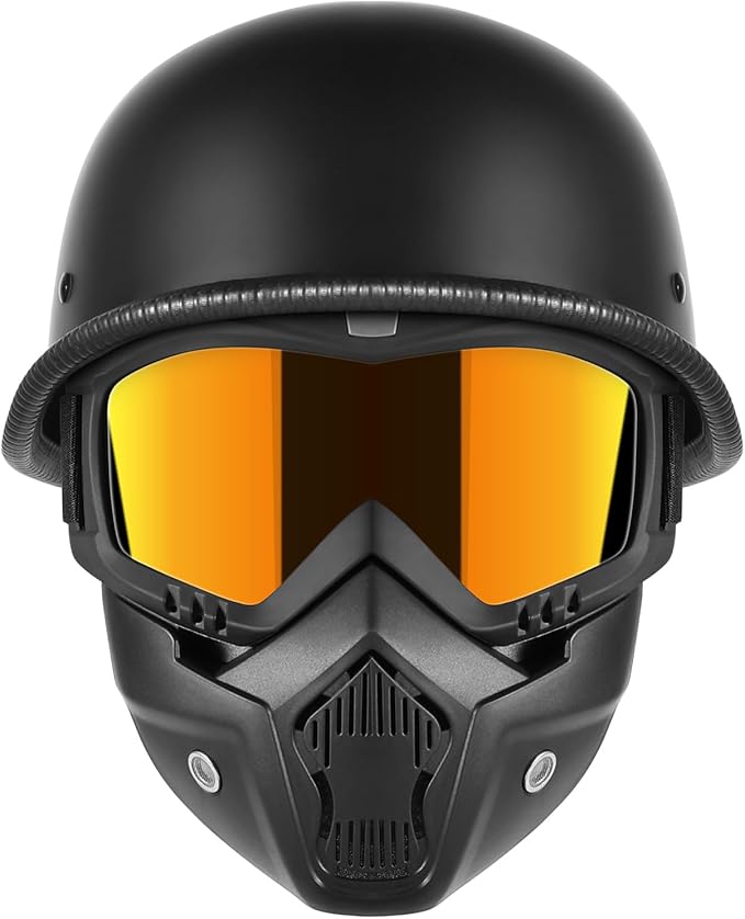 Motorcycle Half Helmets with Face Shield, German Style Motorcycle Helmet for Adult Men Women, DOT Approved Retro Half Shel...
