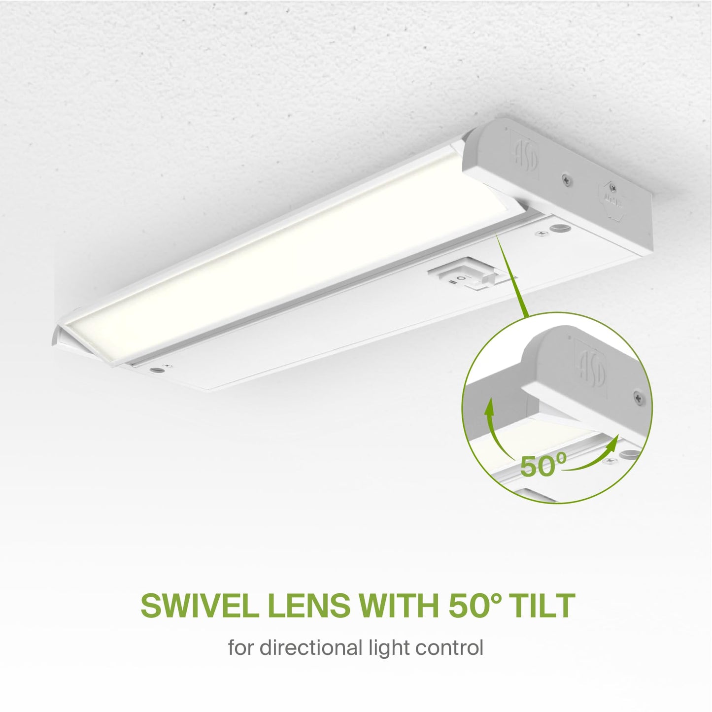 ASD Swivel LED Under Cabinet Light, 12 Inch, Dimmable, 5W, 2700K/3000K/4000K Selectable, Hardwired/Plug-in