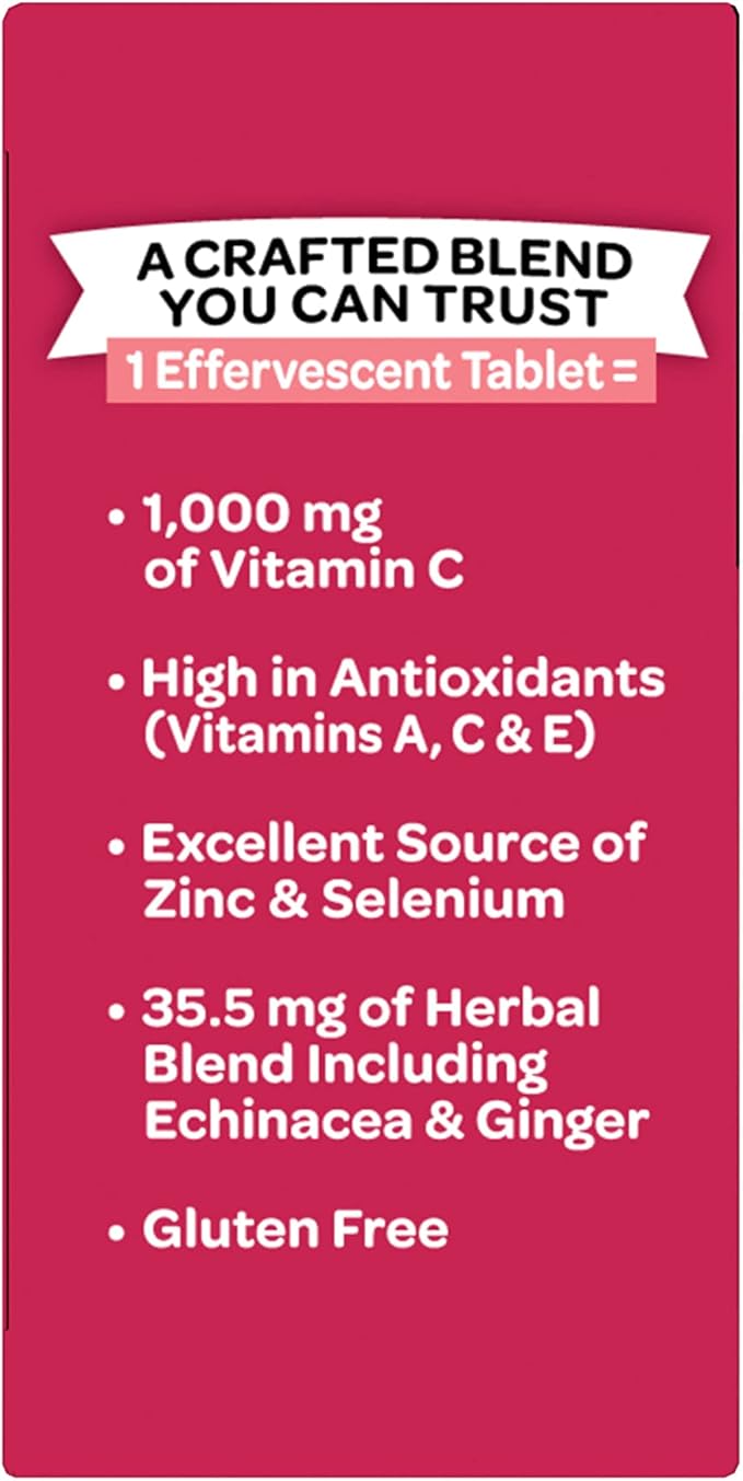 Vitamin C 1000mg (per serving) - Airborne Very Berry Effervescent Tablets (36 count in a box), Gluten-Free Immune Support Supplement, With Vitamins A C E, ZINC, Selenium, Echinacea & Ginger
