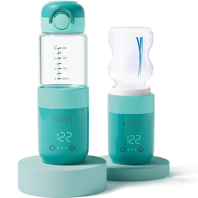 NCVI Portable Glass Bottle Warmer for Baby Travel on The Go, Car USB Breastmilk Warmer Battery Powered, Airplane Cordless Fast Water Warmer for Formula Bottles of Narrow&Wide Mouth, Dual-use Design
