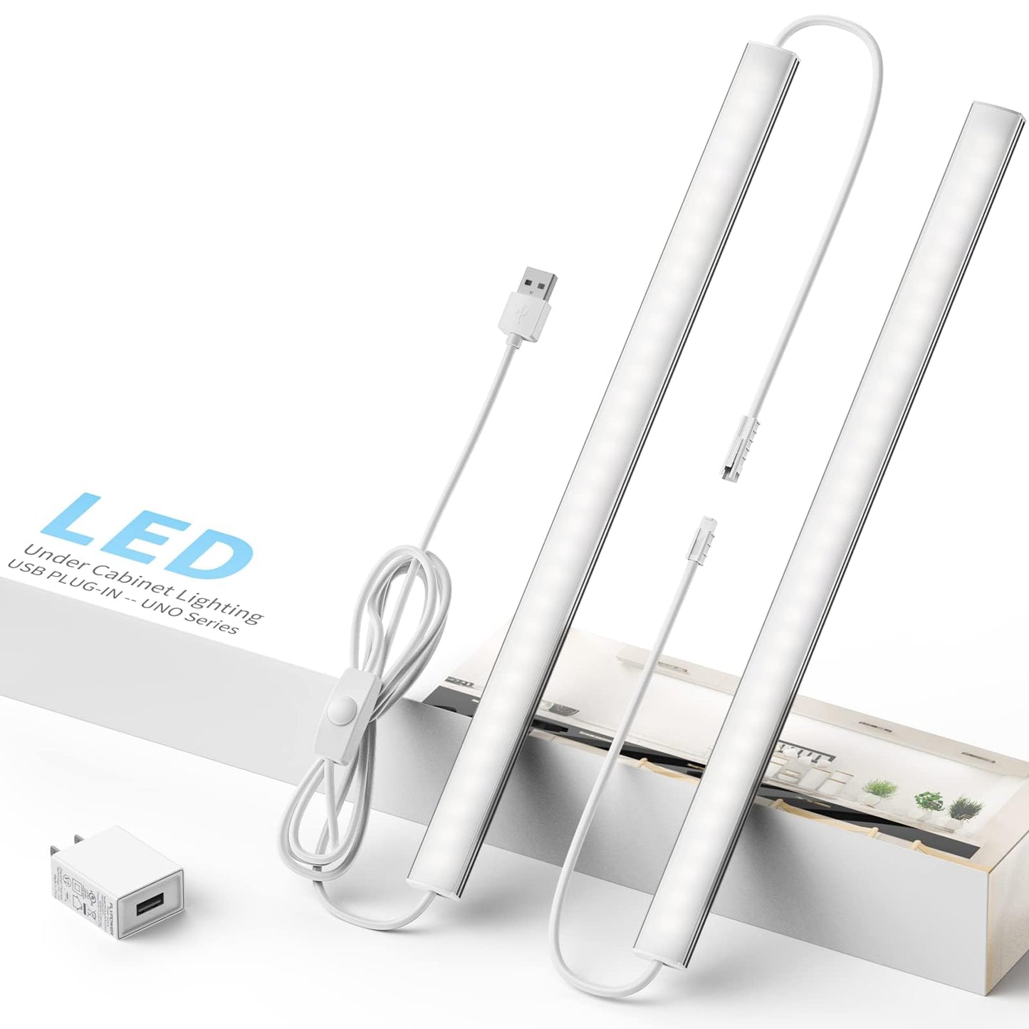 Asoko Home Dimmable Wired Under Cabinet Lighting - 2 Pack Of 12-Inch Cold White 6000K Linkable Usb Led Lights For Kitchen  Desk  Sink  And Workbench