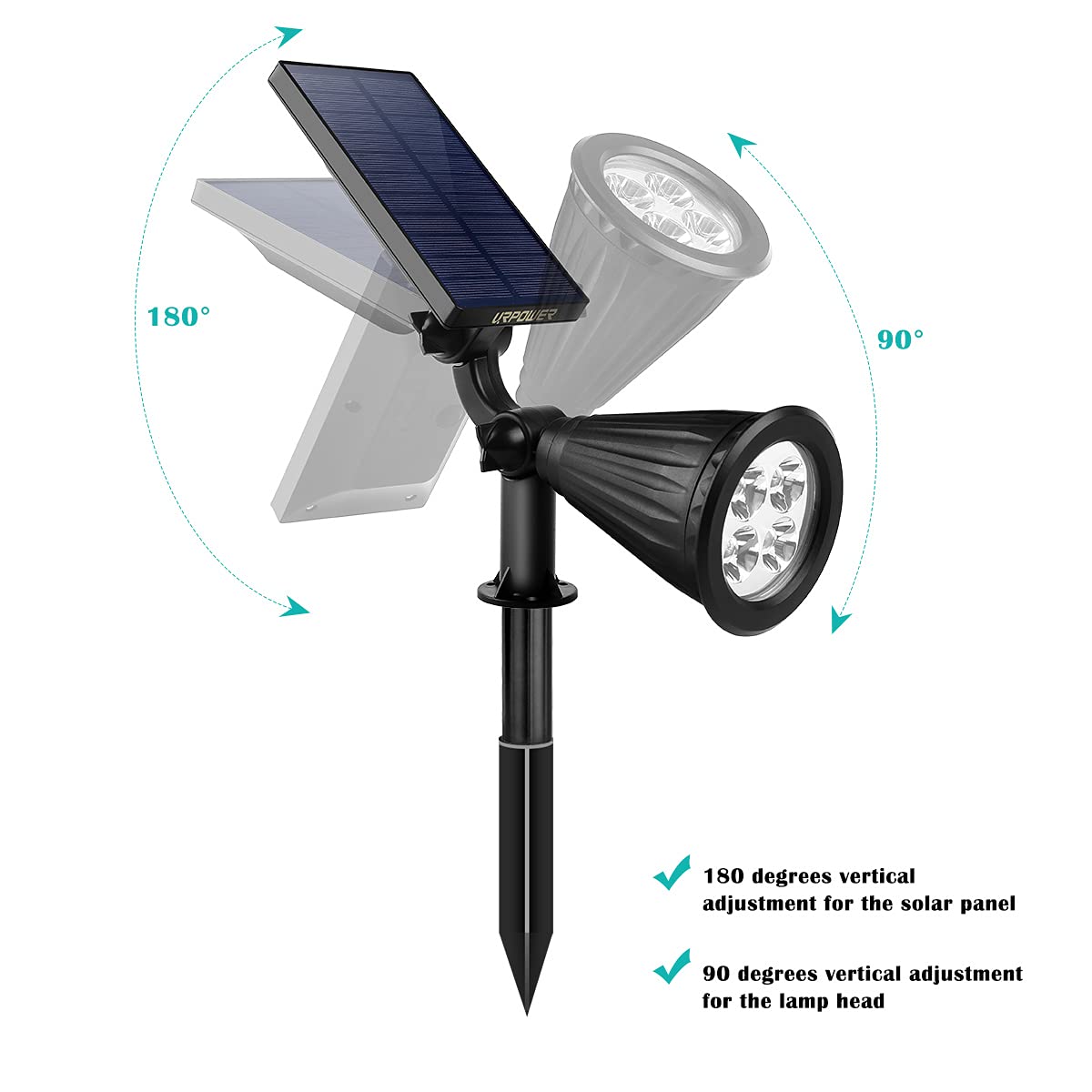 URPOWER Solar Spot Lights Outdoor, 4 LED, Waterproof, Dusk-to-Dawn, 2 Pack, Cool White