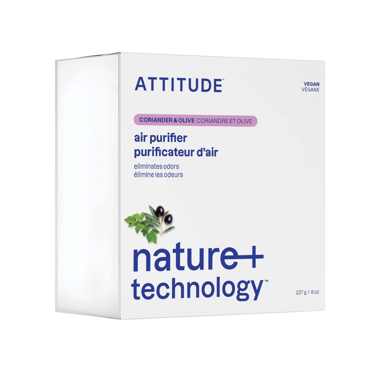 Attitude Odor Eliminator With Activated Carbon, Plant-Based Air Purifier, Vegan, Coriander And Olive, 8 Ounces