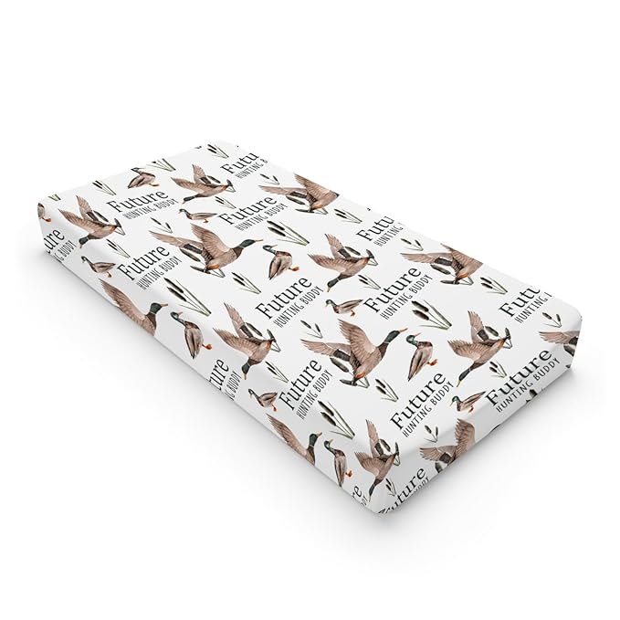 HawSkgFub Future Duck Hunting Buddy Changing Pad Cover for Baby Boy, Wild Mallard Hunter Diaper Change Table Covers, Soft Stretchy Breathable Safe Snug Fitted Changing Mat Sheets Fit 32"/34" x 16"