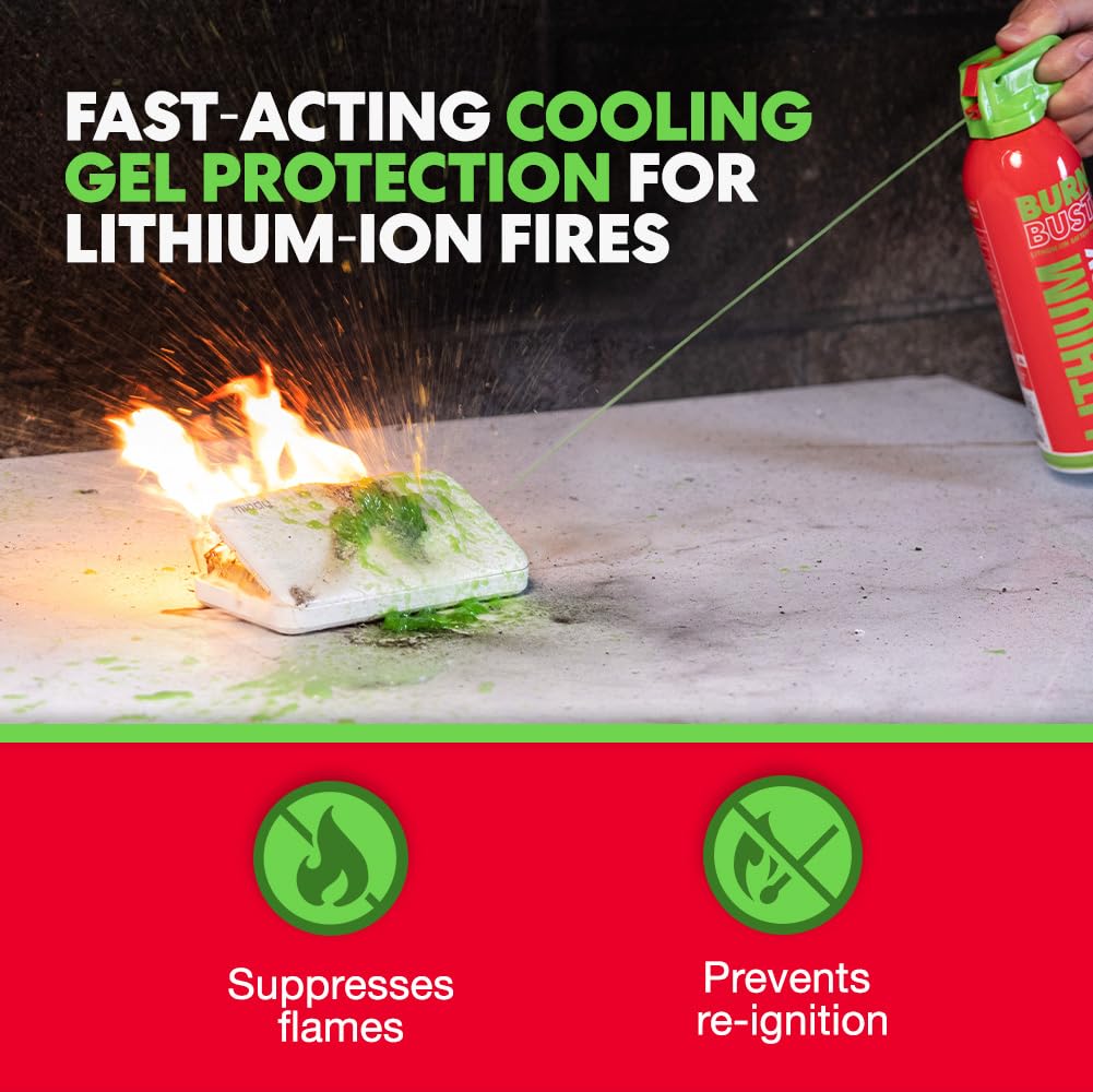 BurnBuster Lithium-Ion Fire Extinguishing Gel 1-Pack - Battery Fire Suppression Gel for Electronics, Stops Thermal Runaway, Non-Toxic, Eco-Friendly, 14oz Canister, Made in USA