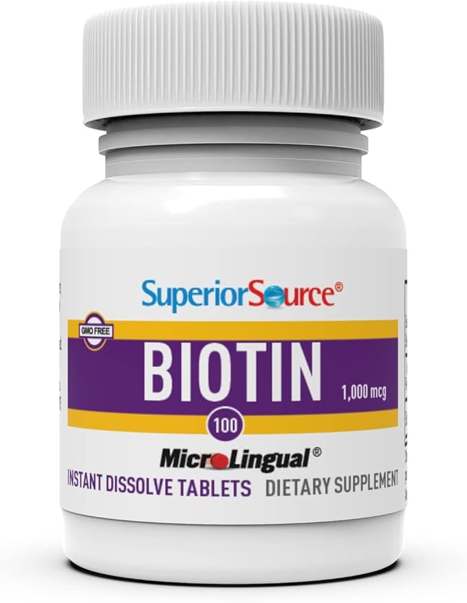 Superior Source Biotin 1000 mcg. Under The Tongue Quick Dissolve MicroLingual Tablets, 100 Count, Supports Healthy Hair, Skin, and Nail Growth, Helps Support Energy Metabolism, Non-GMO