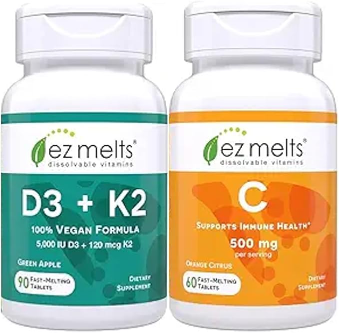 EZ Melts Vitamin D3 K2 and Vitamin C Bundle, Sugar Free