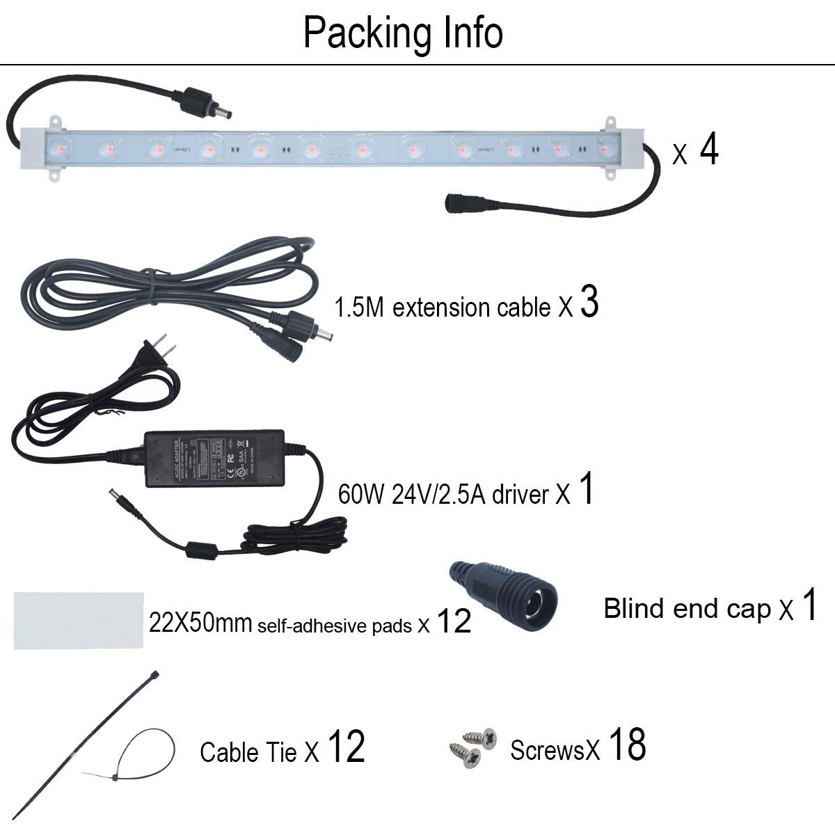 Litever Grow Light Strip Kit 45W, 4 pcs 16in LED Strips, Aluminum, Small, Grow Light, Model LL-GLS-4S
