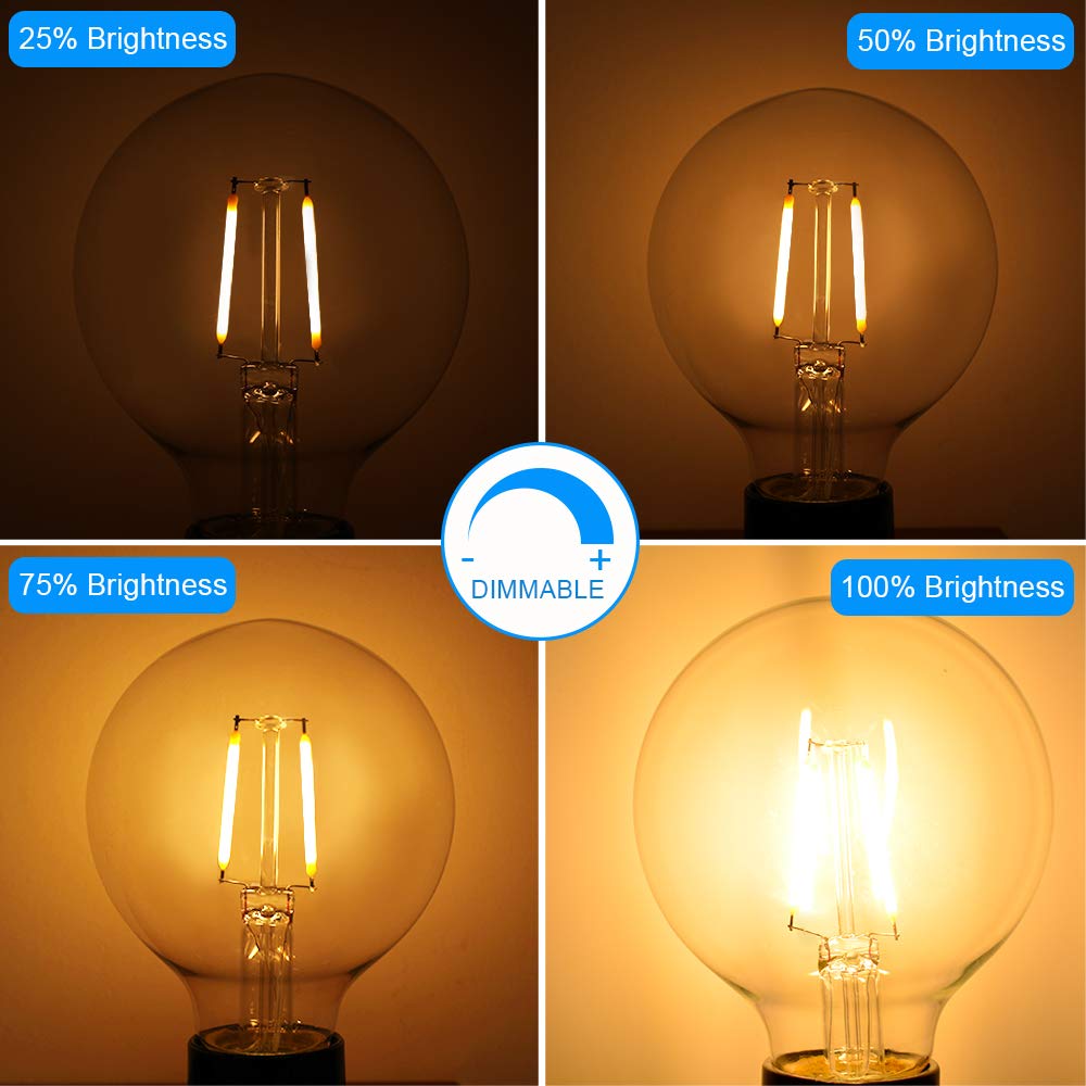 ENERGETIC SMARTER LIGHTING Dimmable LED Edison Bulb, G25, Clear Glass, 40W Equivalent, 2700K Soft White, E26 Base, 6-Pack