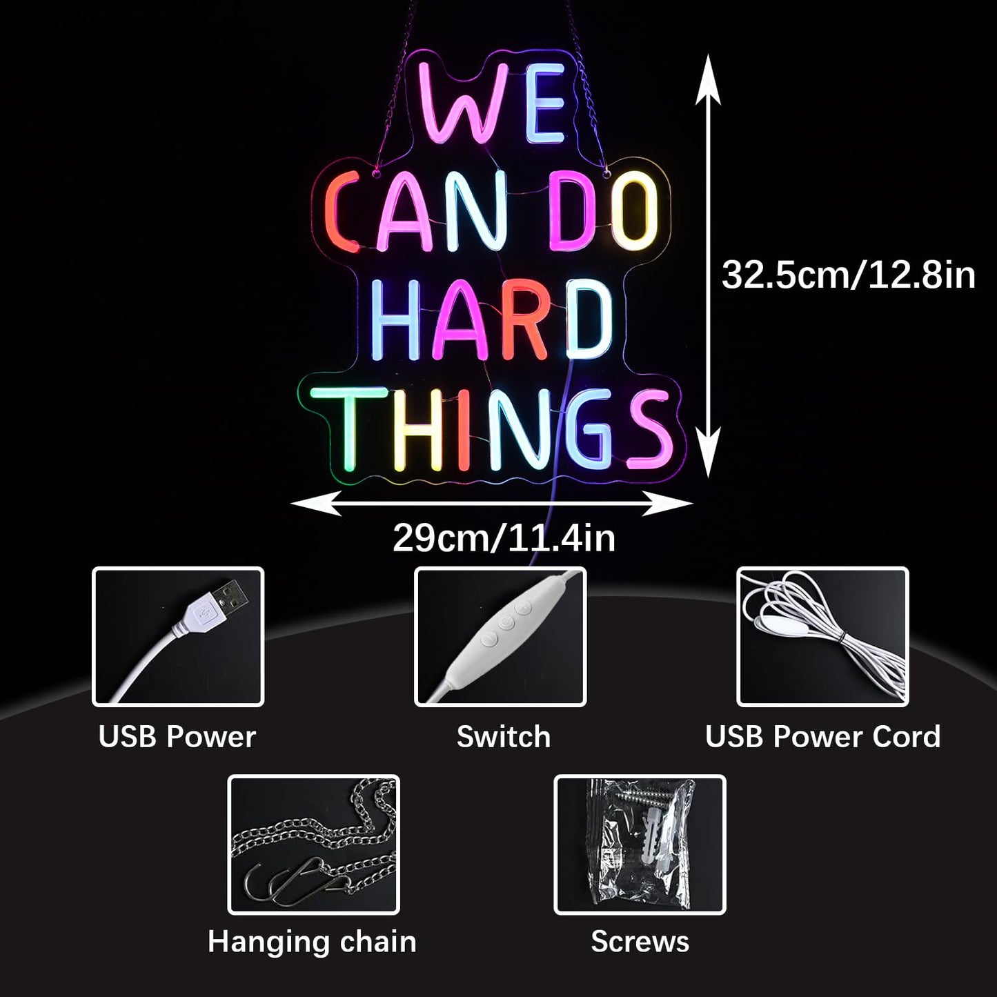We Can Do Hard Things Neon Sign Classroom Decor Inclusive Decoration Welcome Gift Teacher Present Wall Sign For Primary Schools And Kindergartens Birthday (11.4?12.8)