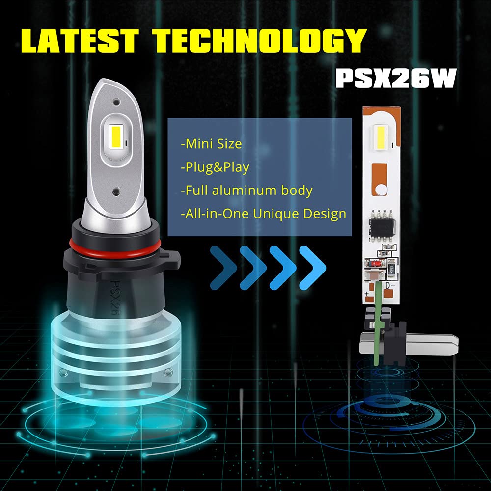 Alla Lighting Pg18.5D-3 Base 8000K Ice Blue 5200Lms 12278 Psx26W Led Fog Or Daytime Running Lights Bulbs H28W 12278C1 12V Drl Can Bus Error Free Xtreme Super Bright