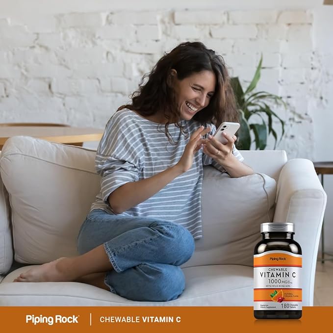 Piping Rock Vitamin C Chewable 1000mg | 180 Tablets | Orange Flavor | Vegetarian, Non-GMO, Gluten Free Supplement