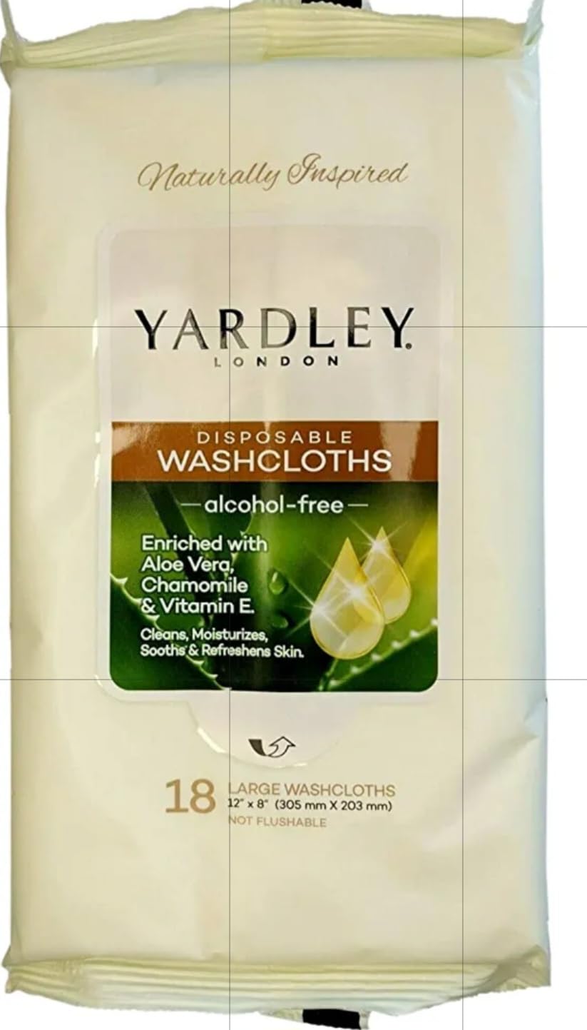 Disposable Washcloths Enriched with Aloe Vera, Chamomile & Vitamin E (**2**18 Pack)by Yardley 12 x 8” Long =Total 36