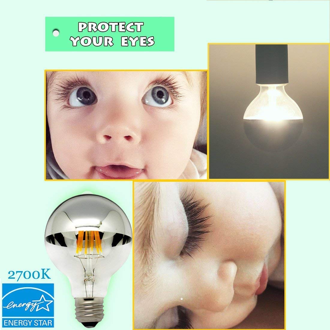 LUXON LED Edison Bulbs, Dimmable Half Chrome, 6W (60W Equivalent), G80 Globe, E26 Base, Warm White 2700K, Pack of 2
