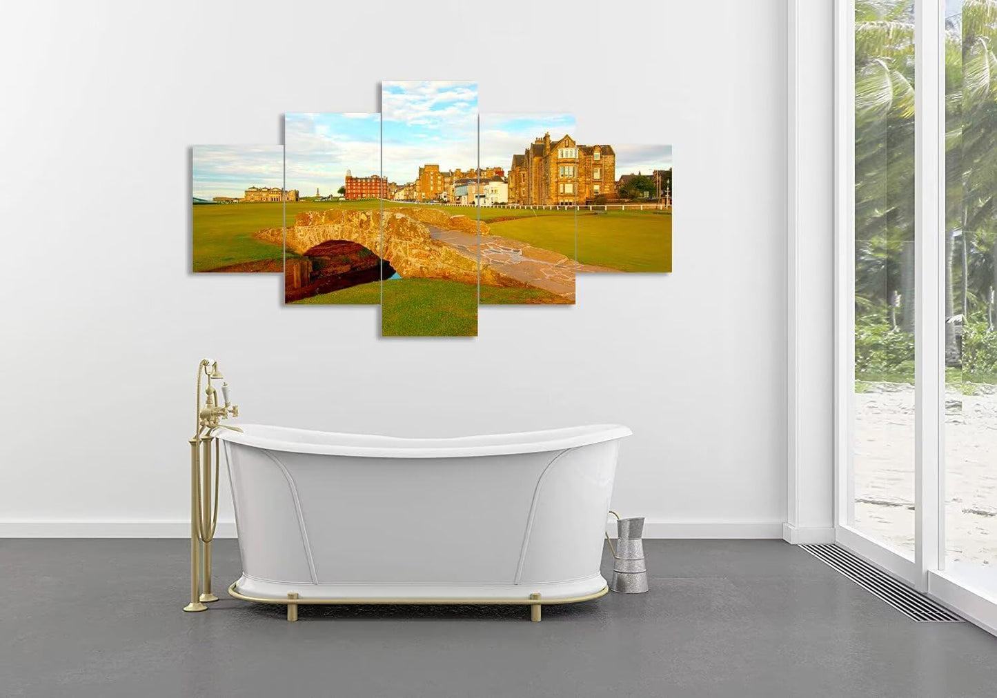 St Andrews Golf Course Wall Art for Living Room Bedroom Home Decorations St Andrews Swilcan Bridge Pictures Posters Framed Artwork Canvas Prints Ready to Hang(60''W x 32''H)