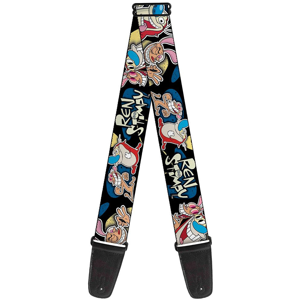 Nickelodeon Buckle-Down Guitar Strap - Ren & Stimpy Poses Black/Blue/Yellow - 2 Wide - 29-54 Length