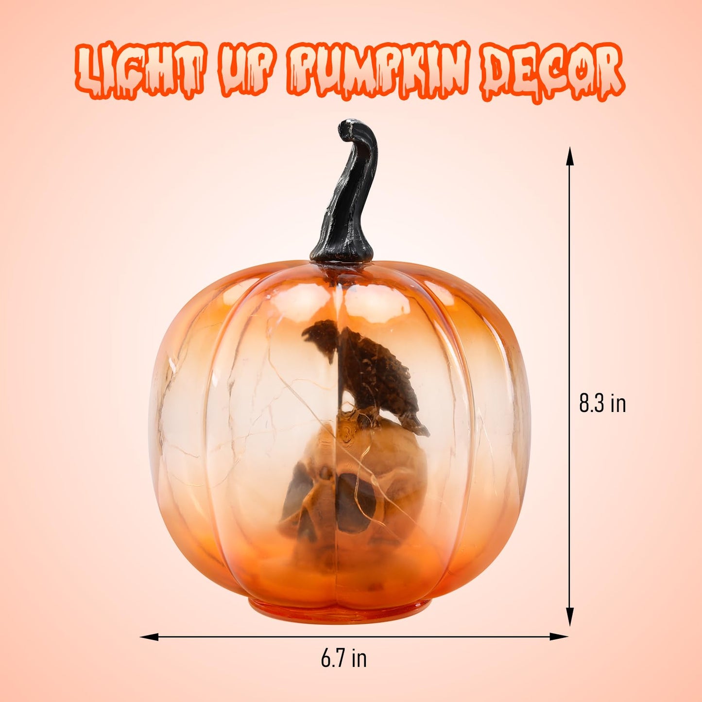 Afirst Halloween Decorations Indoor Lighted Halloween Fall Pumpkins Illuminated Glass Pumpkin With Skull Crow For Thanksgiving Fireplace Tabletop Party Home Bedroom Decor Gift
