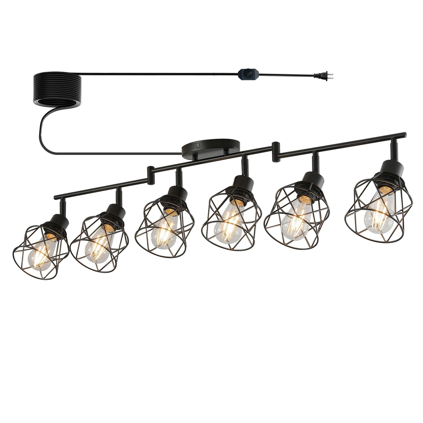 Vivihobb Dimmable 6 Light Plug In Ceiling Light Black Plug In Track Lighting Kit With 16.5 Cord Flexibly Rotatable Light Head Modern Industrial Farmhouse Style(Bulbs Not Included)