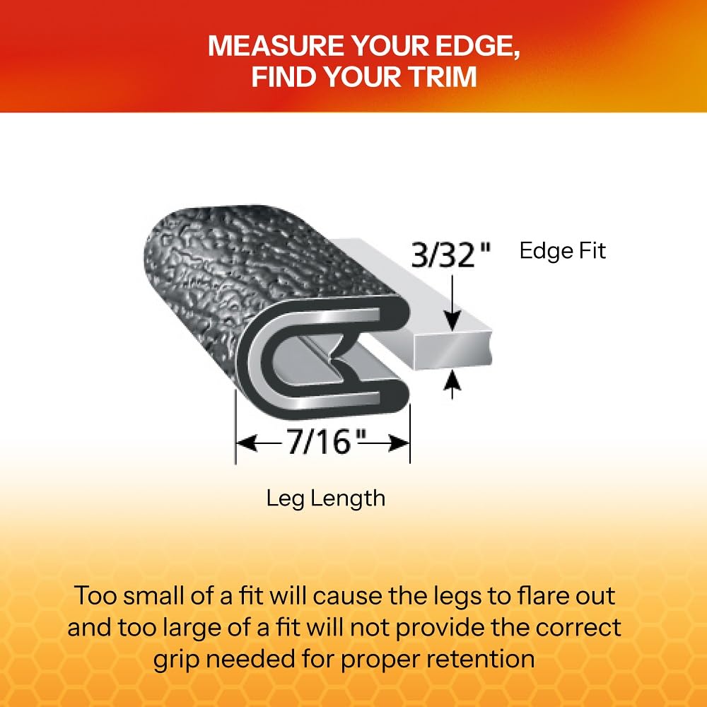 TRIM-LOK Edge Trim - Fits 3/32" Edge, 7/16” Leg Length, 25’ Length - Dual Gripping Fingers - Black, Pebble Texture - Flexible PVC Edge Protector