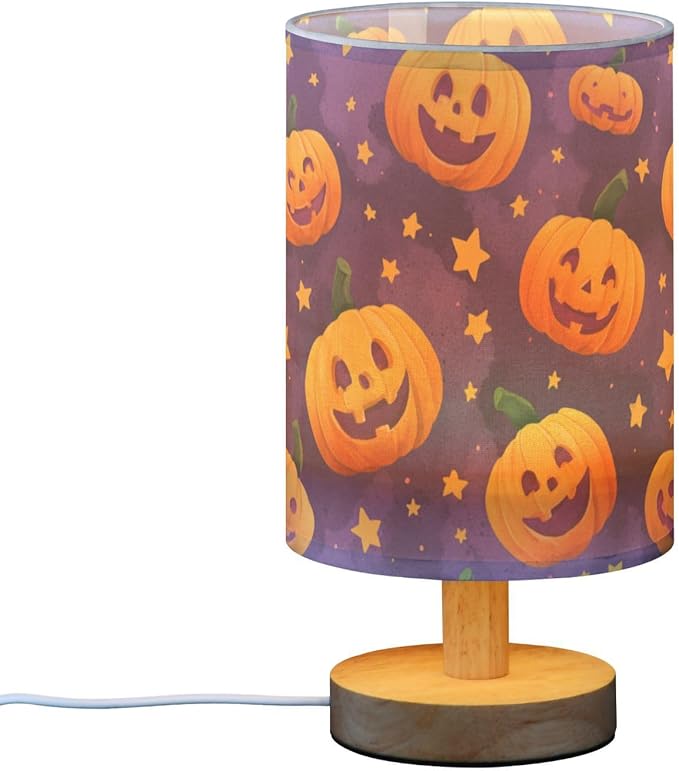 Halloween Evil Pumpkins Table Lamp Bedroom Bedside Night Reading Desk Lamps Cylinder Nightstand Sleeping Light Lamp for Kids Living Room Office Decor