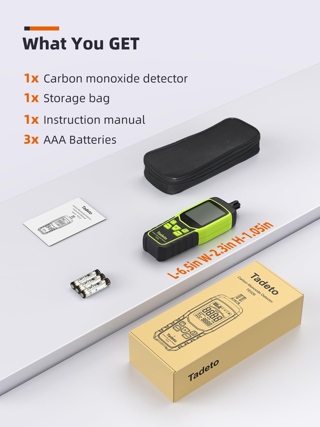 Carbon Monoxide Detectors, Portable CO Detector with Audible & Visual Alarm, 2.4-in Backlit Screen 0-1000PPM Travel CO Gas Meter for Home, Industrial and Outdoor (Includes Battery x3)