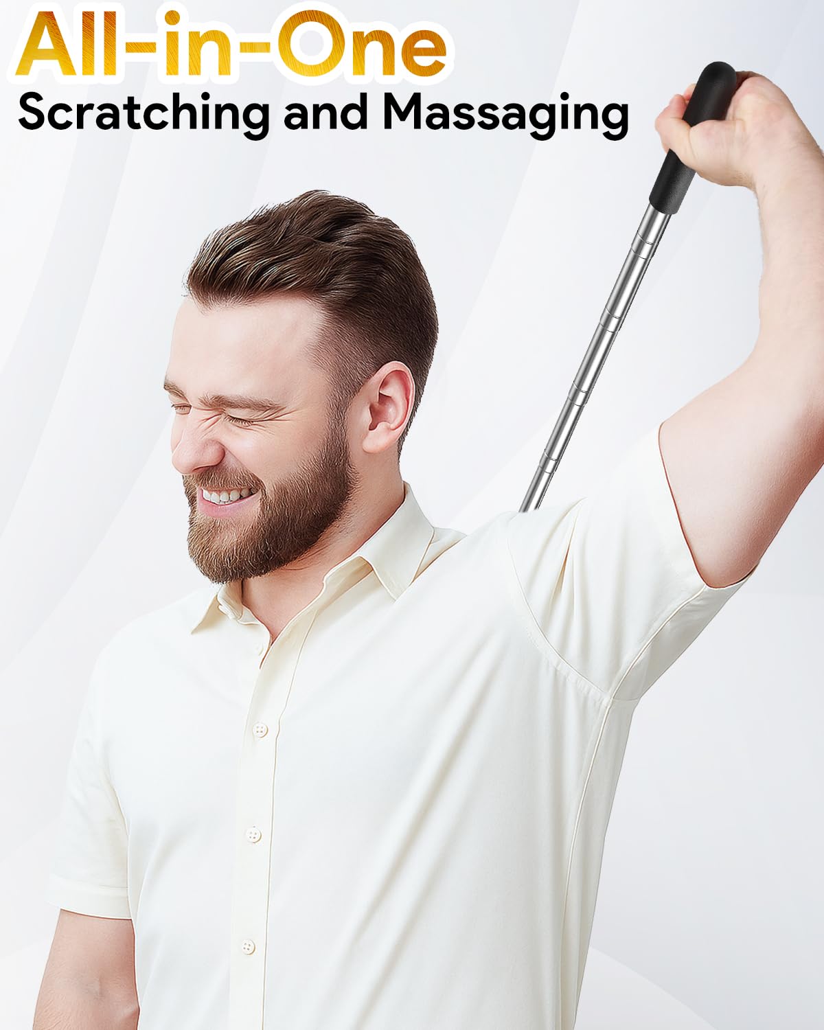 TUKUOS Telescoping Back Scratcher with 4Pcs Detachable Scratching Heads, Stocking Stuffers for Men Back Scratcher for Men/Dad/Women, White Elephant Gifts for Adults Christmas Gifts for Men Women