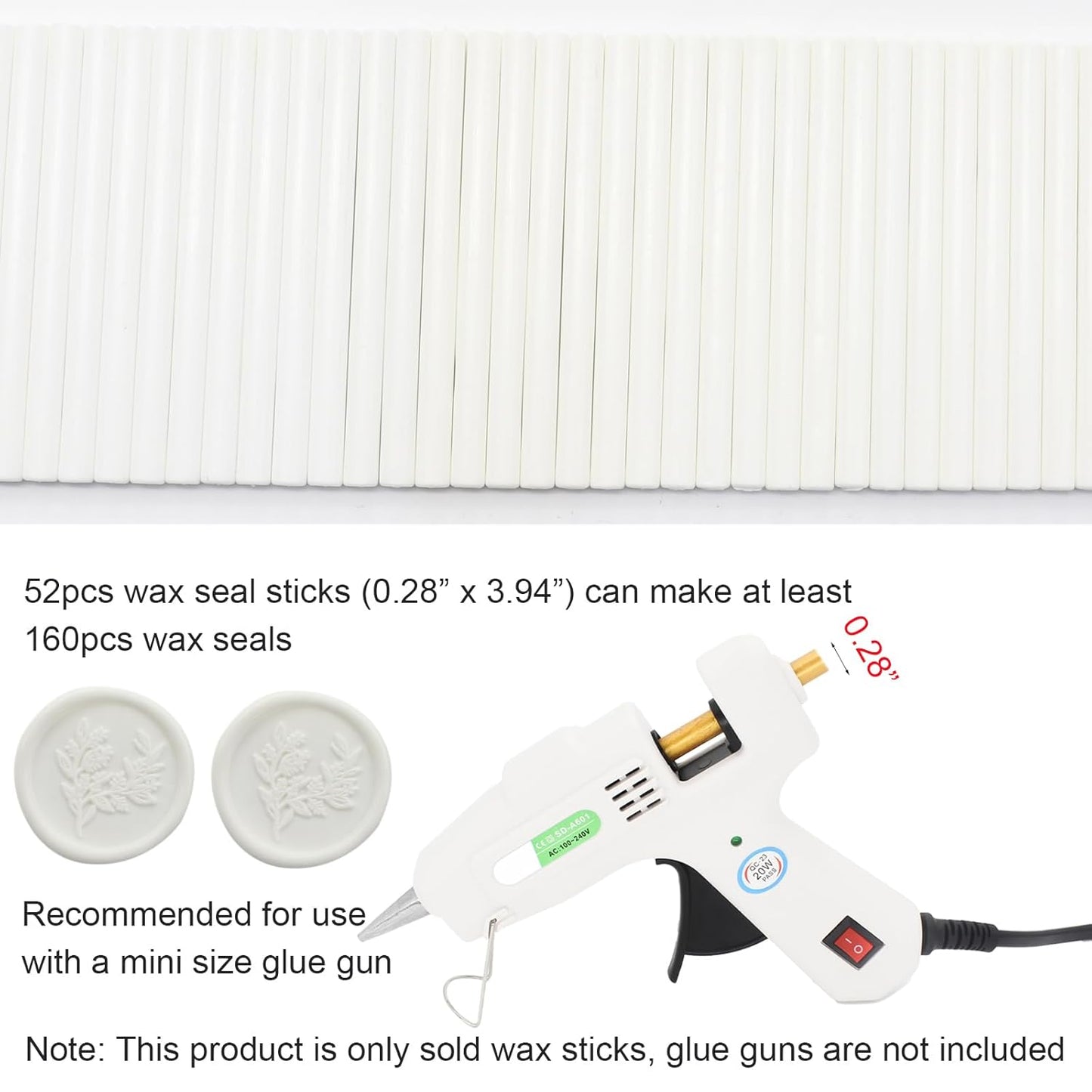 52pcs White Wax Sealing Sticks, Andotopee Glue Gun Adhesive Seal Sticks for Stamp Seals, Premium Sealing Wax for Envelope Seals Wedding Invitation Craft Adhesive, Great Gift Ideas (Mini Size)