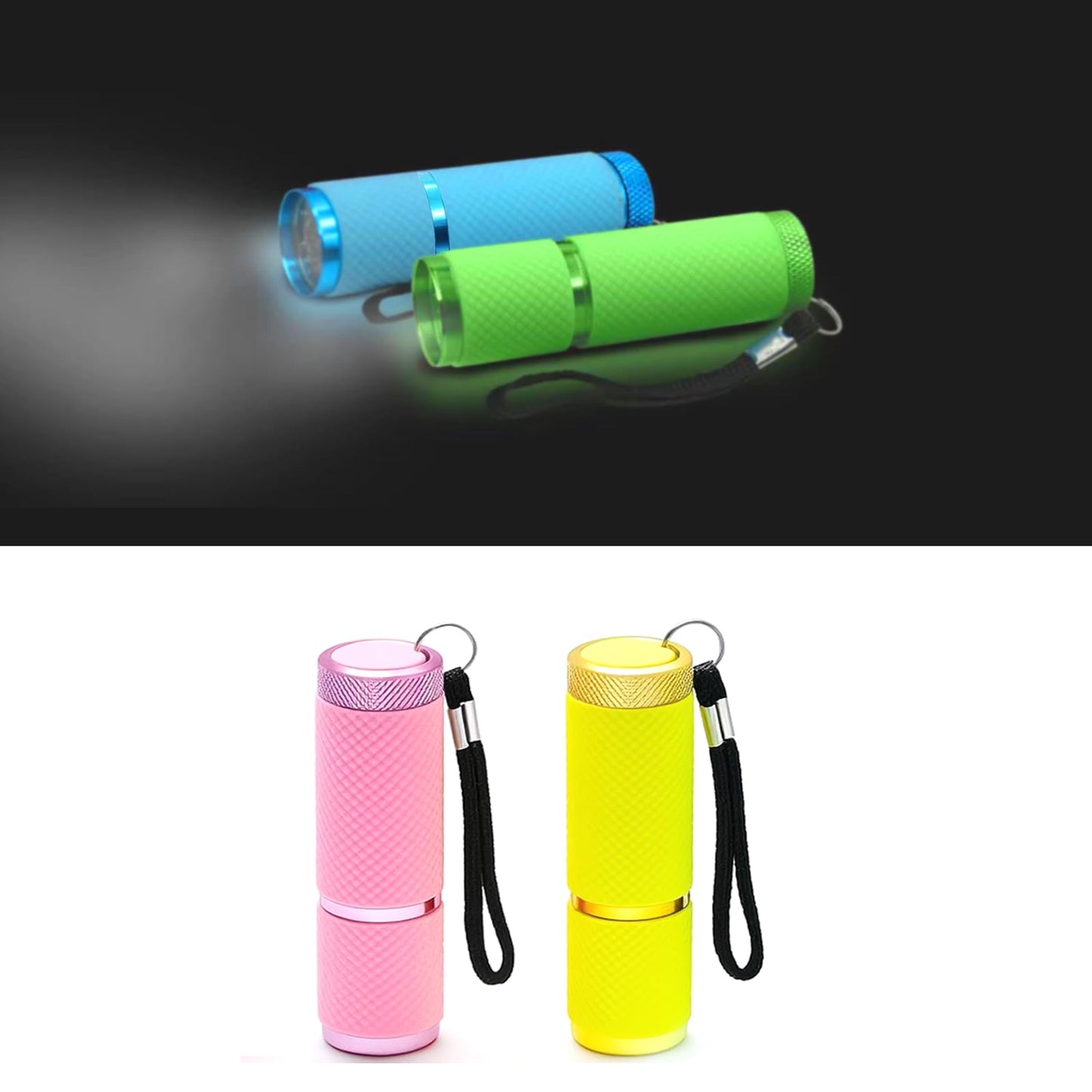 DAFURIET 9 LED Glow in Dark Flashlights, 4 Pack, Rubber Coated, Portable, Green, Model flshligh-4p