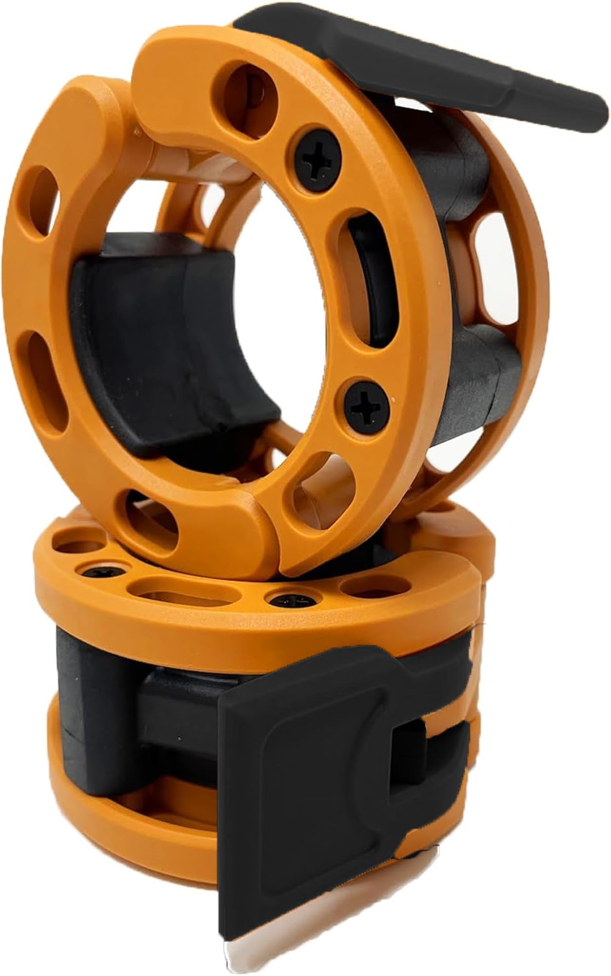 Clout Fitness Olympic Barbell Clamps Collars Quick Release Pair of Locking Weight Clips Fit 2 Inch Barbell for Weightlifting (Orange/Black)