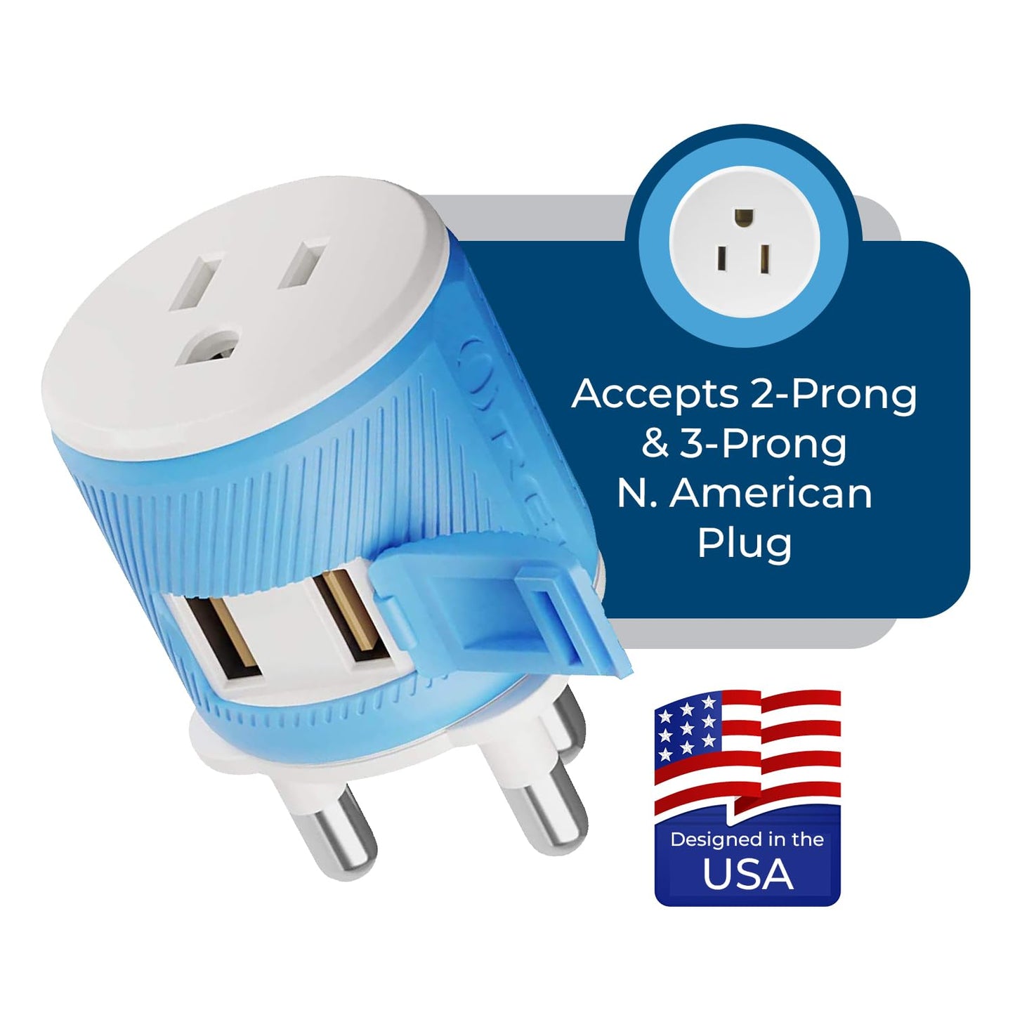 Orei South Africa, Botswana, Namibia Travel Plug Adapter With Dual Usb - Usa Input - Type M (U2U-10L), Will Work With Cell Phone