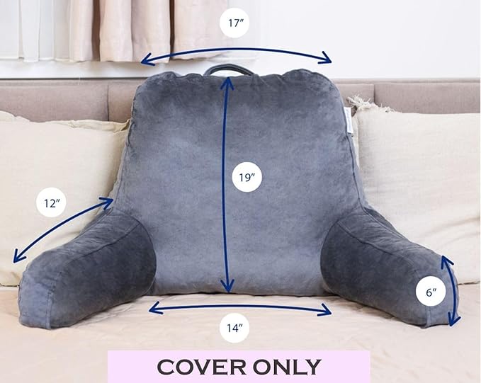 ComfortSpa Reading Pillow Replacement Cover for 19 inch Back Rest Pillow, Polyester Velour Machine Wash and Dry (Grey)