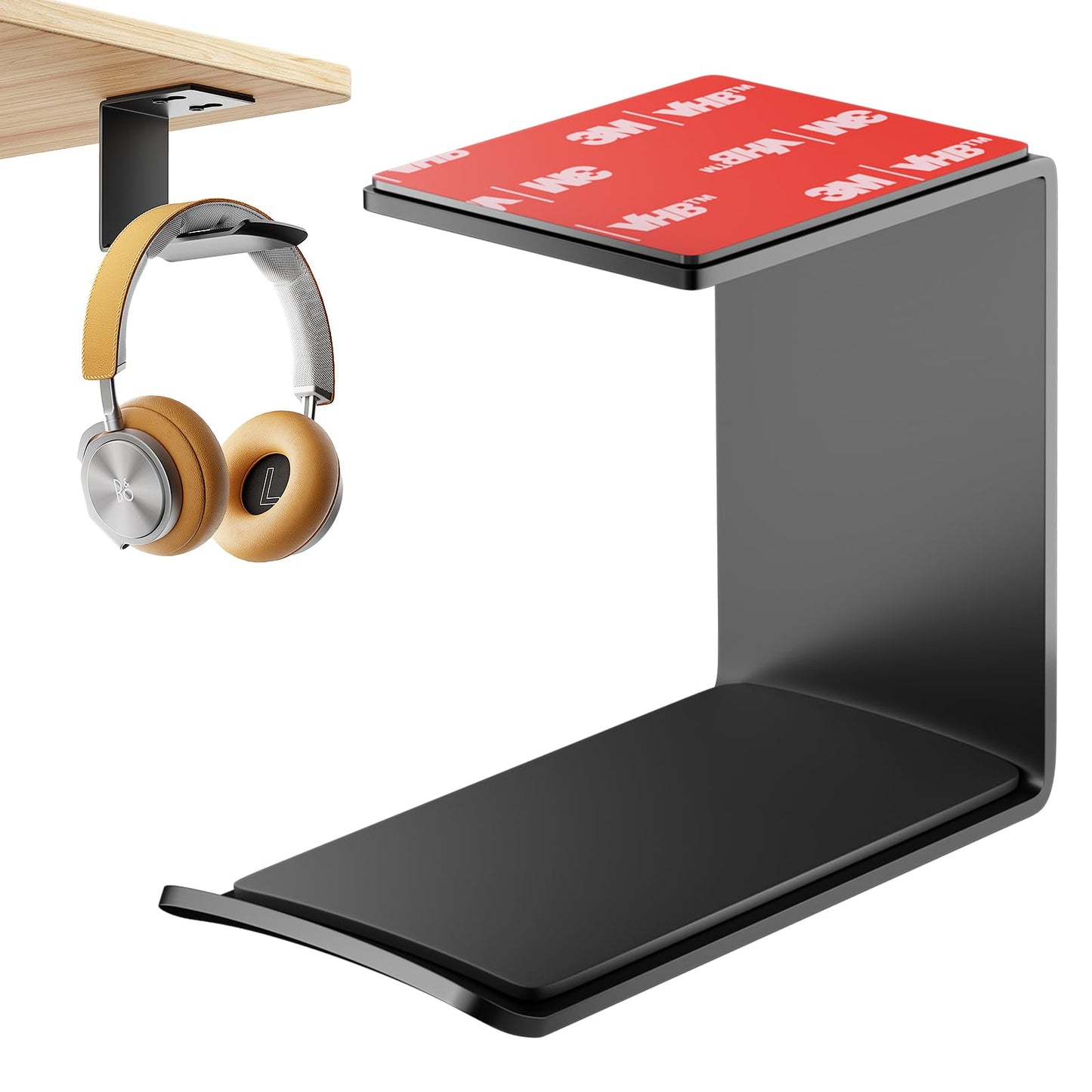 Yocice Headphone Stand Hanger,Headset Holder Mount,Hook with Strong Adhesive Tape for Headphones (H02-Black-1PCS)