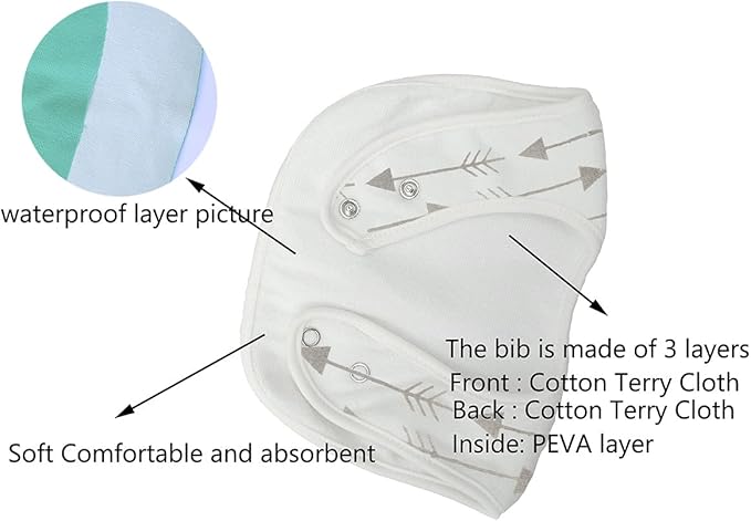 Maiwa Waterproof Terry cloth Baby bibs with Snaps for newborn girl boy, drool and teething for baby
