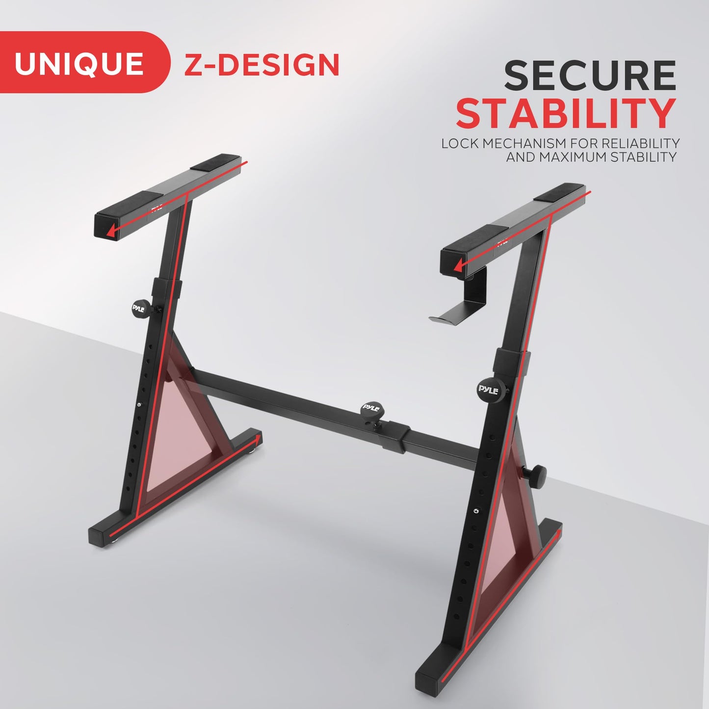Pyle Heavy Duty Folding Keyboard Stand - Sturdy Reinforced Z Design W/ Adjustable Width & Height, Foam Padded Arms, Digital Pian