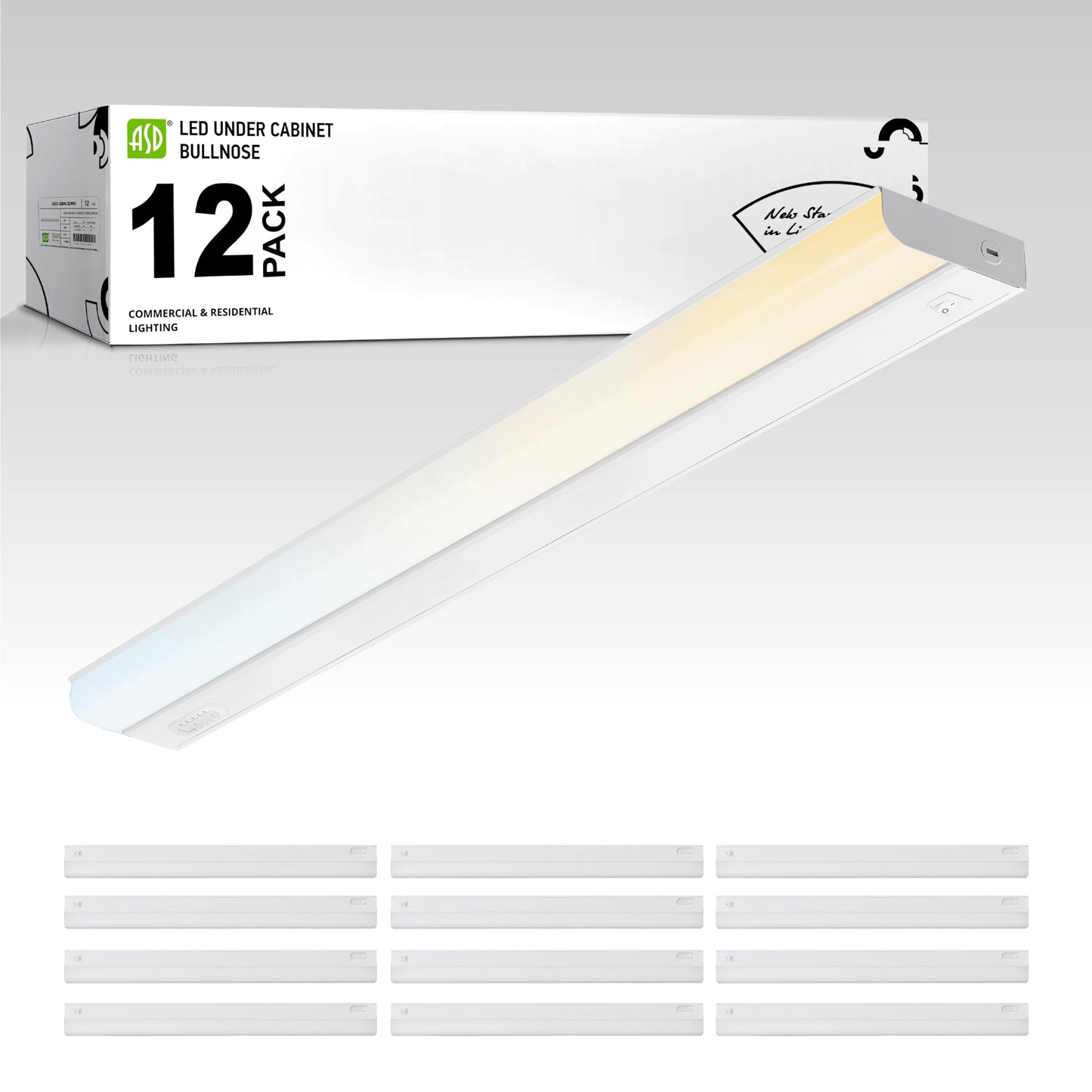 ASD 12 Pack 32 Inch LED Under Cabinet Lighting Hardwired, On/Off & Color Temp Switch, 16W 1436LM, 5CCT 2700K-5000K CRI90+, Dimma