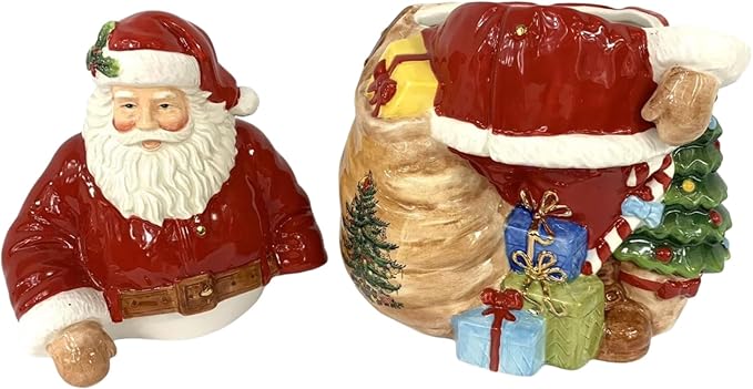 Spode Christmas Tree Santa Cookie Jar - 12" Dolomite Christmas Cookie Jar with Lid for Treats - Santa Candy Jar for Kitchen Counter, Festive Kitchen Decor, Seasonal Cookie Container, Holiday Gift