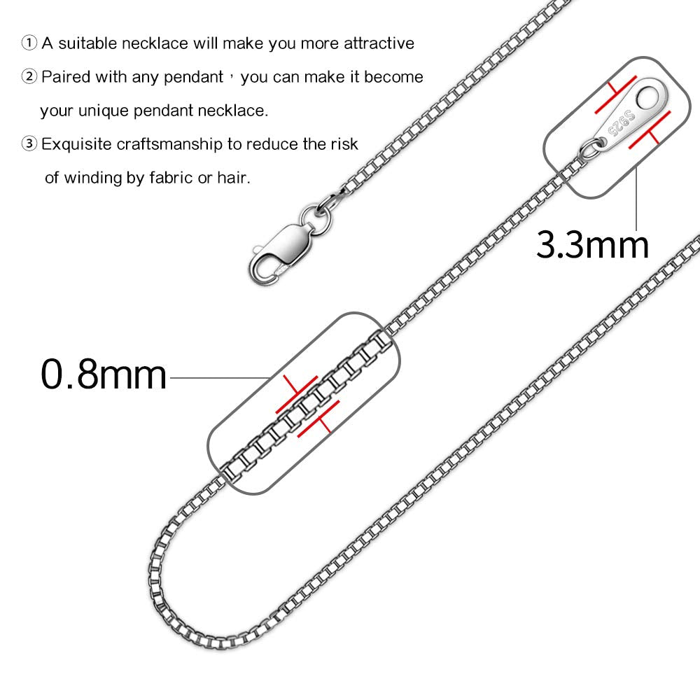 CIELTEAR 925 Sterling Silver Chain Necklace for Women 0.8mm Box Chain, Italian Necklace Chain, Super Strong & Thin & Long 30 Inc