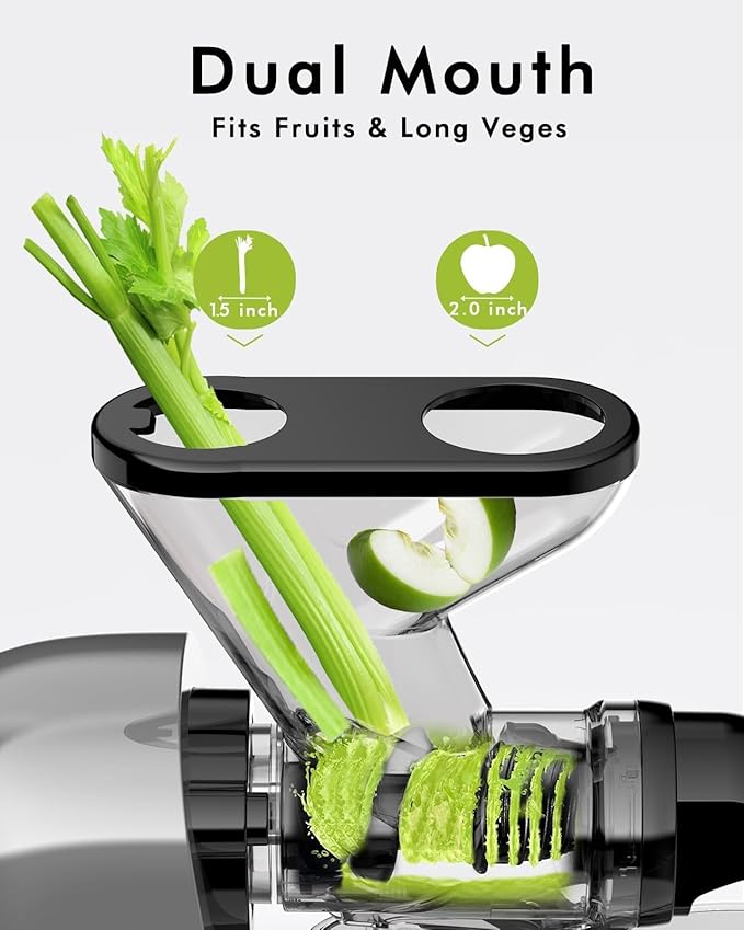 SIFENE Compact Slow Juicer, Easy to Clean, Quiet Masticating Juicer for Small Spaces, Dual Feed Chutes, Cold Press, BPA-Free, 280ml Mini Juicer for Celery, Carrots, Greens, 100W/150W, Dishwasher Safe,