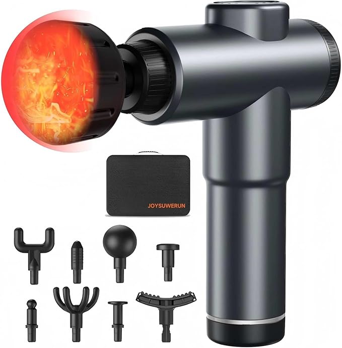 JOYSUWERUN Massage Gun – Deep Tissue Muscle Massager for Pain Relief & Recovery, Massage Gun with Heat, 9 Massage Heads, C...
