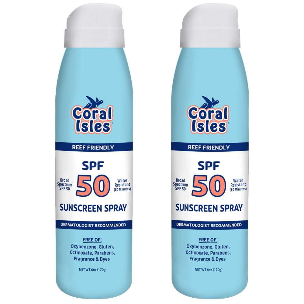 Coral Isles SPF 50 Sunscreen Spray - Hawaii Compliant as Reef Safe - Oxybenzone & Octinoxate Free - Broad Spectrum - Water Resis