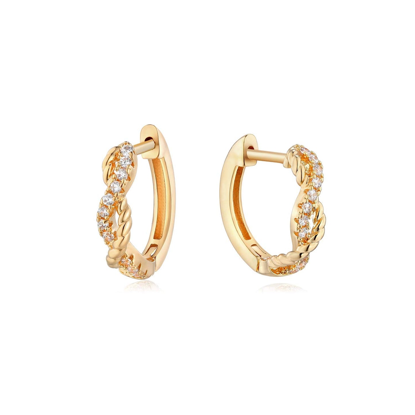 MYEARS Women Twisted Earrings Gold Huggie Hoop Ear Stud Cuff Cubic Zirconia 14K Small Simple Hypoallergenic Everyday Jewelry