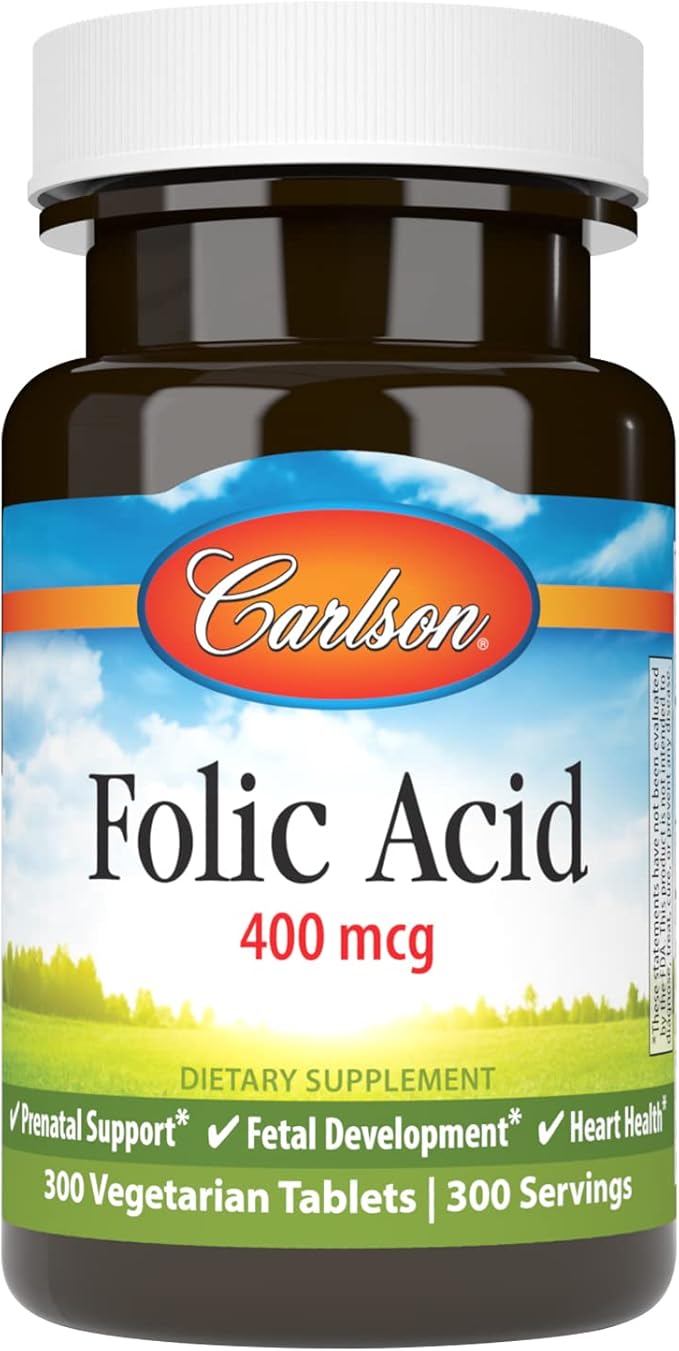 Carlson - Folic Acid, 400 mcg, Provides Important Prenatal Support, Fetal Development, 300 Tablets