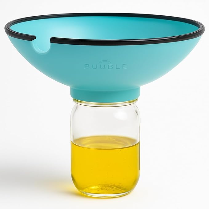 Ultimate Grease Drainer & Food Strainer (Aqua) Premium Heat-Resistant Silicone Colander for Bacon, Ground Beef, Pasta & Veggies; Fits Pans, Cans & Jars; Dishwasher Safe