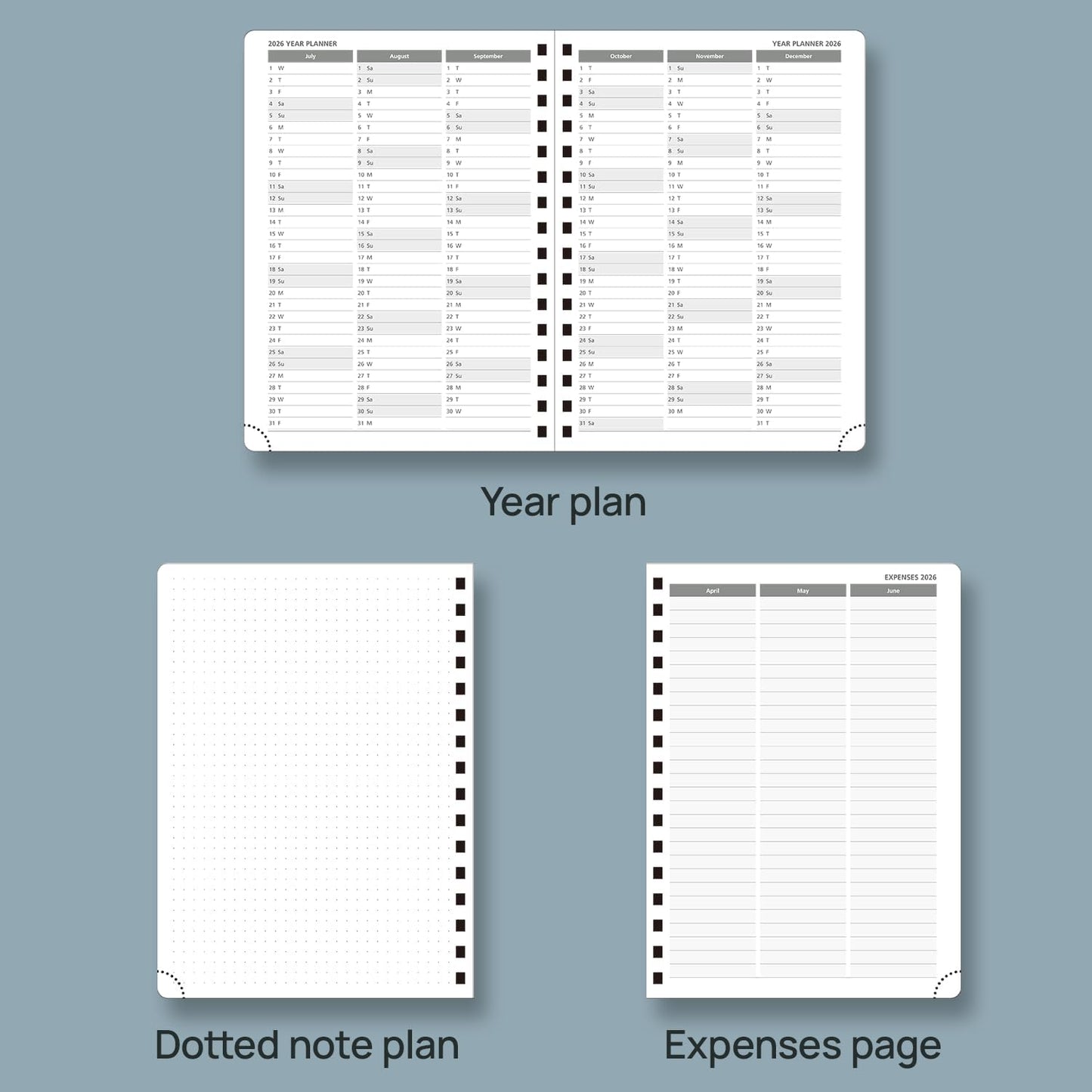 POPRUN 2026 Planner (Medium Size 8.5'' x 6.25'' Wire-Bound Hard Cover) Daily Weekly and Monthly Calendar - Agenda 2026 (Jan.2026-Dec.2026) with Hourly Schedule, Monthly Tabs - Midnight Green