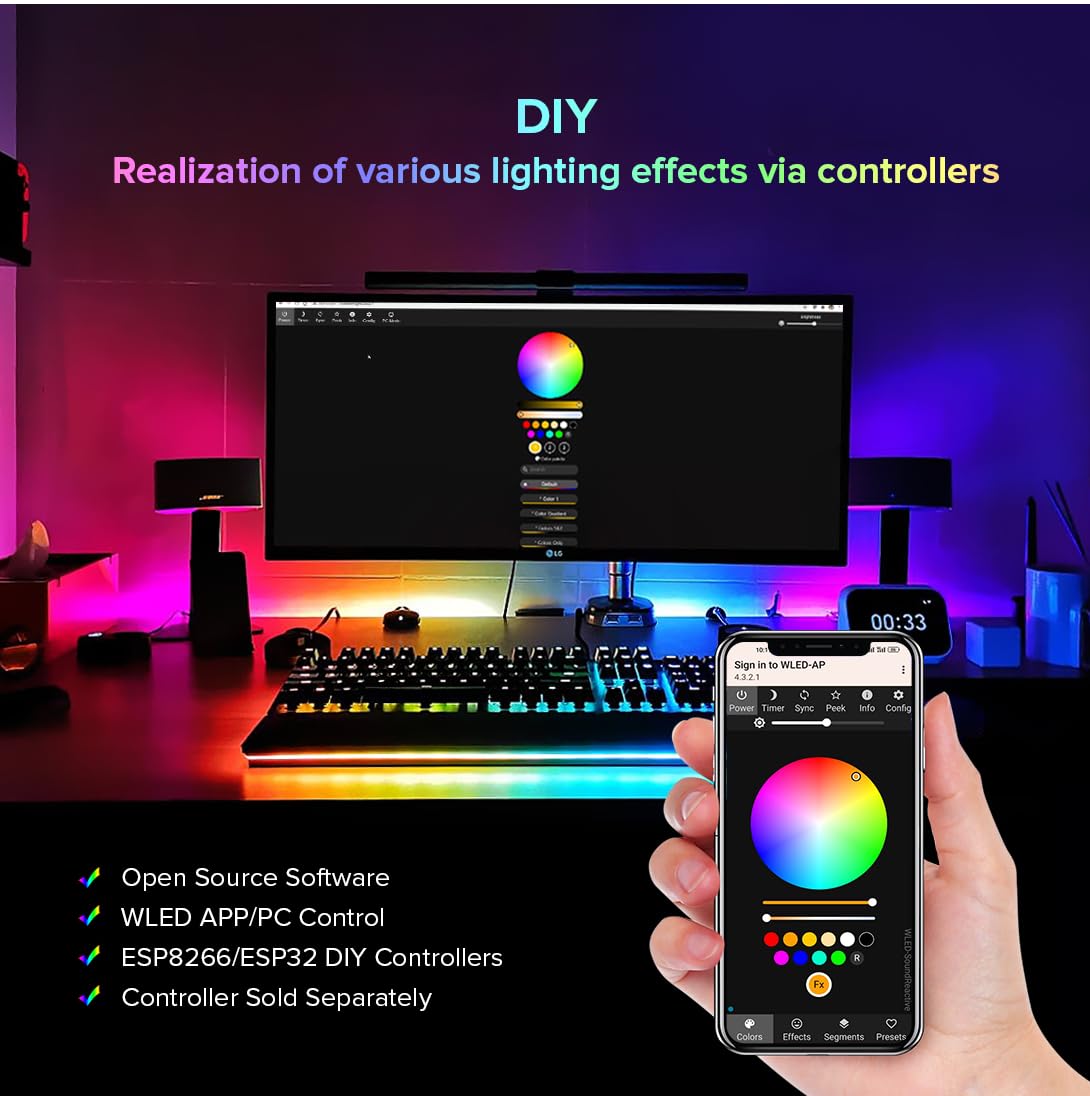 Btf-Lighting Ws2812B Rgb Eco Led Strip  Chasing Effects 5050Smd Individually Addressable 16.4Ft 30Pixels/M 150Pixels Flexible Dream Color Ip67 For Bedroom Diy Projects Dc5V(No Adapter Or Controller)