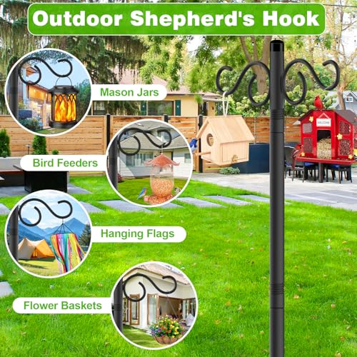 RCUICA Double Shepherds Hooks for Outdoor,2 Pack 90 Inch Bird Feeder Pole with 5 Prongs Base,Heavy Duty Shepherds Hook,Sui...