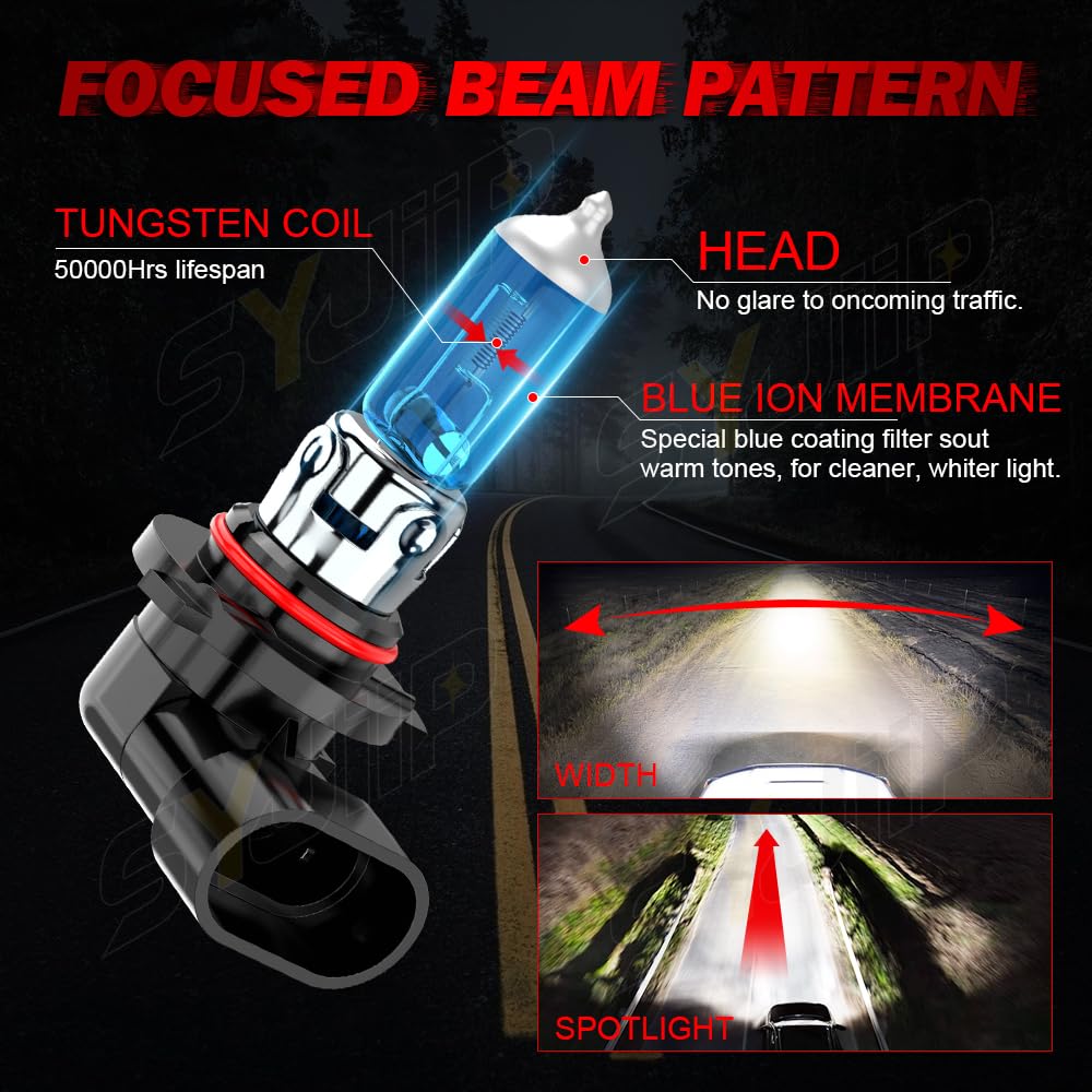 Syjiip Upgraded Halogen Headlight Bulbs 9005 H11, 6000K White, 300% Brightness, 4-Pack For Subaru Impreza 2008-202